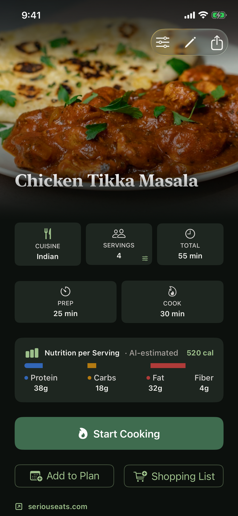 SeeMeCook recipe, dark mode